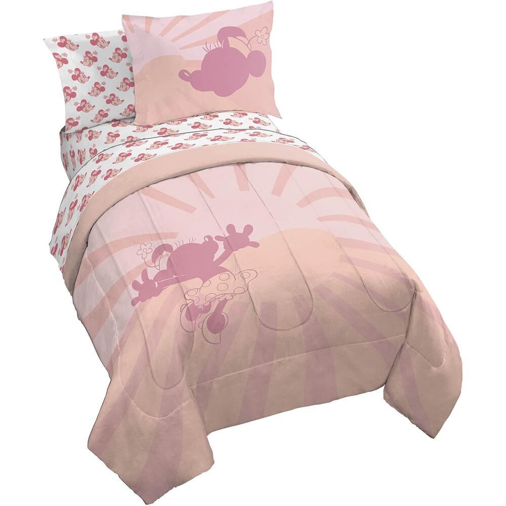 NEW Franco Disney Minnie Mouse 7 Pc Full  Double Comforter & Sheet Set PINK